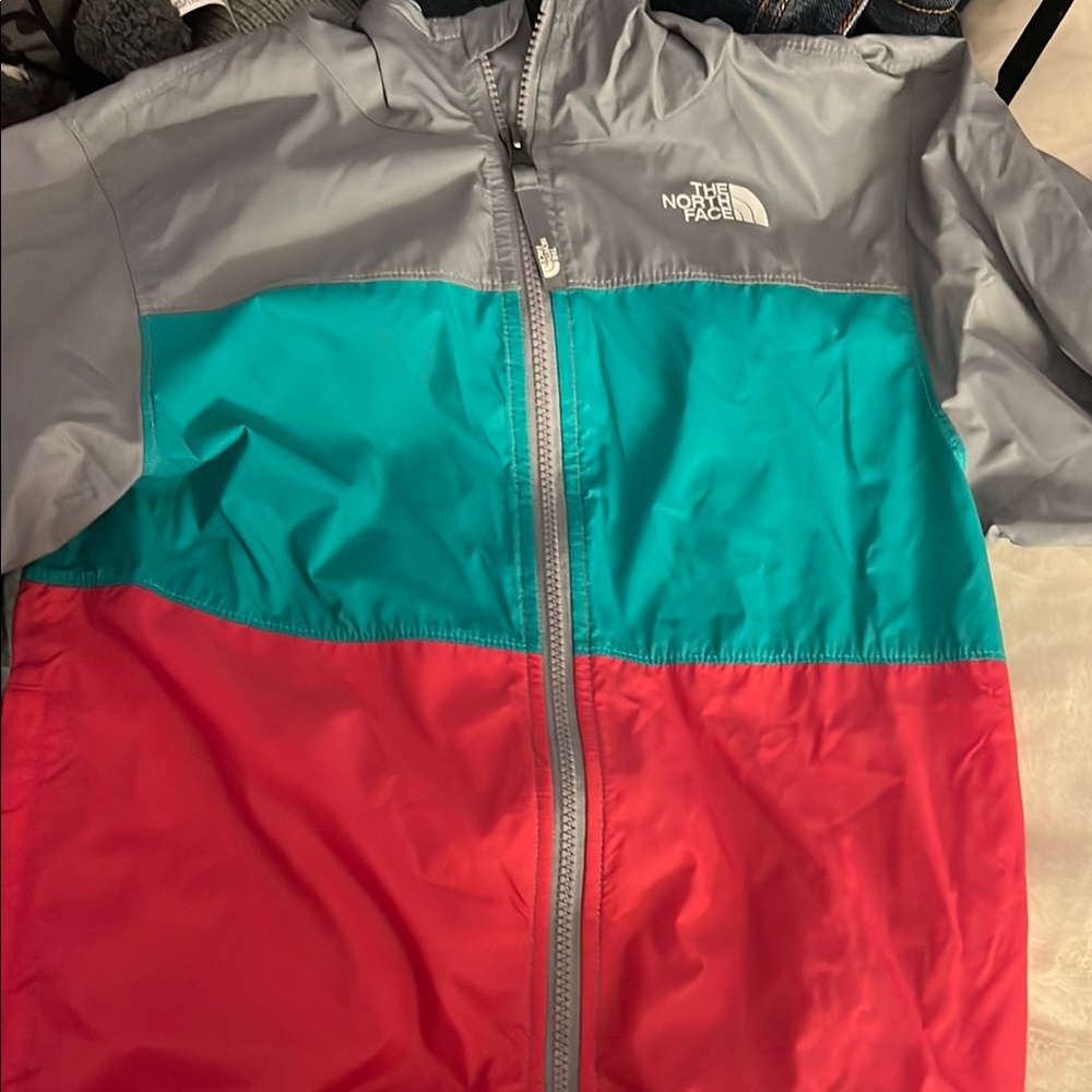 The North Face Kids Colorblock Jacket - Gray, Teal, and Red